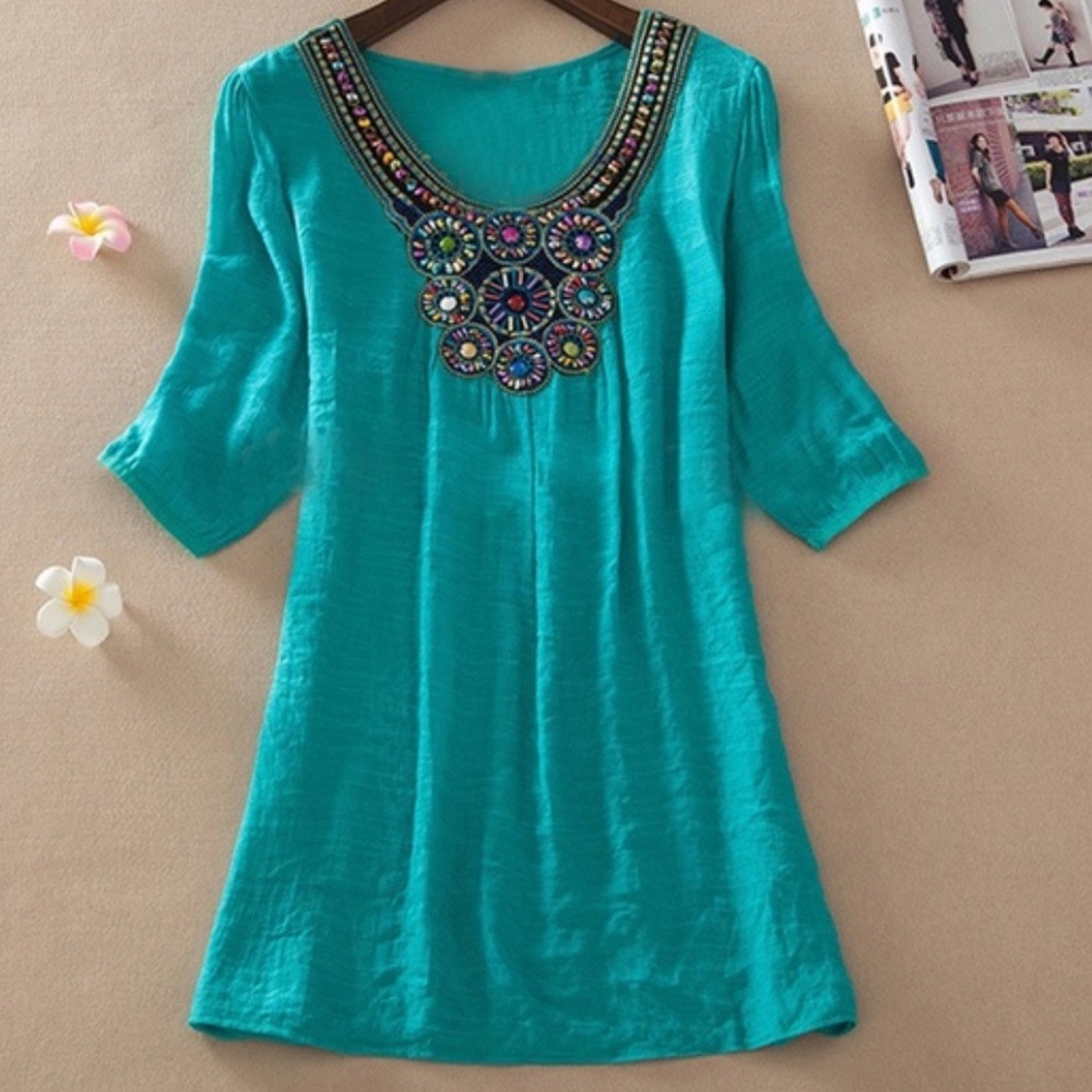 Turquoise Embroidered Top